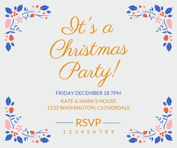 party, event, celebration, White Simple Christmas Floral Invitation Facebook Post Template