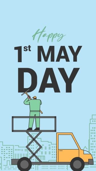 greeting, celebration, celebrate, Blue Illustration Happy International Workers' Day Instagram Story Template