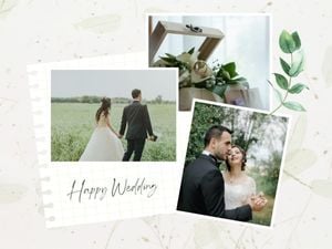 marriage, love, couple, Green Watercolors Background Wedding Collage Photo Collage 4:3 Template