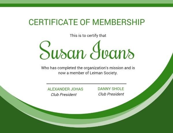 Green Certificate Of Membership Certificate