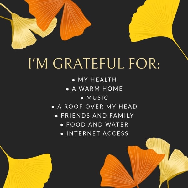 Black What Are You Grateful For Thanksgiving List Instagram Post