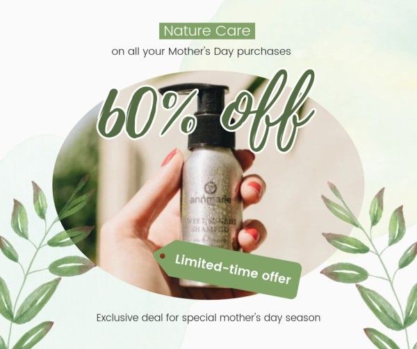 mother's day, mother's day sale, sale, White Nature Care Discount  Facebook Post Template