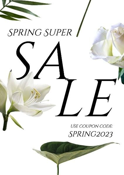 spring, discount, store, White Simple Floral Sale Poster Template