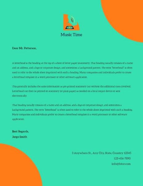 advertisemnt, business, promotion, Green Music Time Greeting Letter Letterhead Template