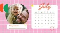 date, time, month, Pink July Birthday Calendar Template