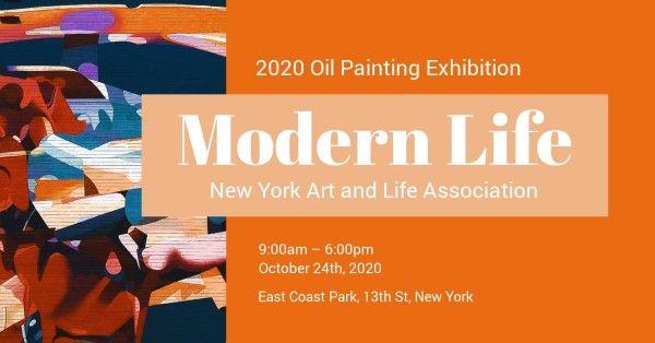  cover photo,  social media,  social network, Orange Modern Life Painting Exhibition Facebook Event Cover Template