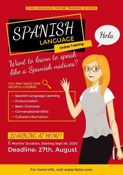spain, class, education, Spanish Language Online Course Poster Template