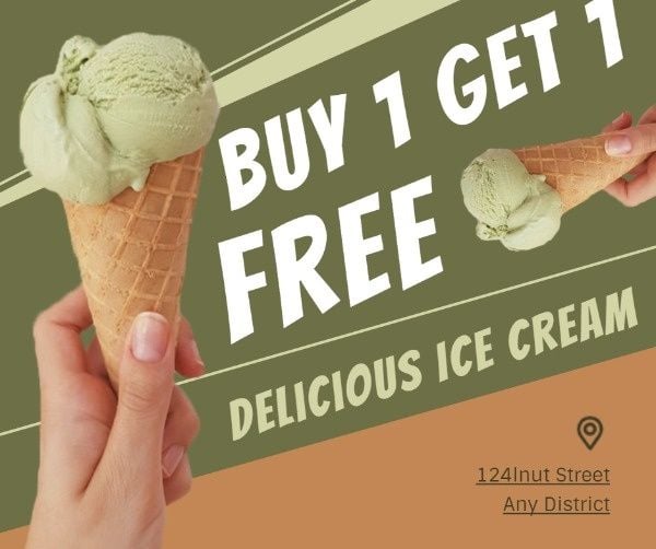 icecream, discount, promotion, Green Ice Cream Buy One Get One Free Sale Facebook Post Template