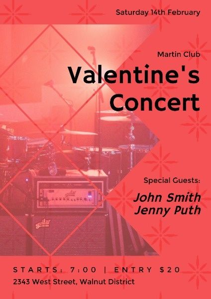 event, show, performance, Red Valentine's Day Concert Poster Template