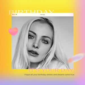 wishing, celebration, photo, Yellow Gradient Modern Birthday Greeting Instagram Post Template