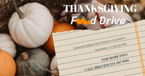  cover photo,  Thanksgiving,  pumpkin, Thanksgiving Food Drive  Facebook Event Cover Template