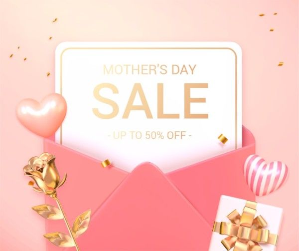 mothers day, mother day, promotion, Soft Pink Golden Gradient Mother's Day Sale Facebook Post Template