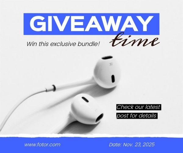headset, social media, sale, White Exclusive Bundle Giveaway Time Facebook Post Template