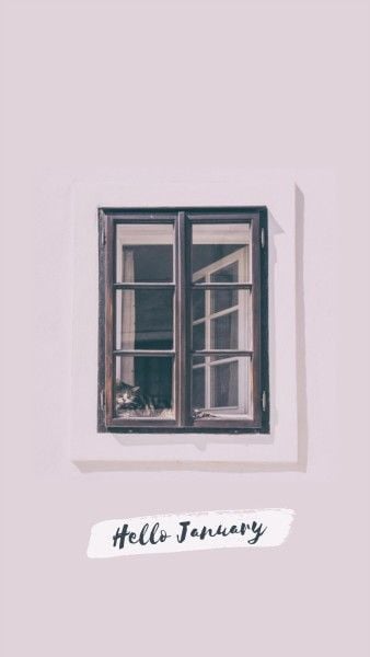 window, cat, greeting, Hello January Mobile Wallpaper Template
