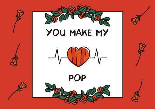 valentine’s day, rose, flower, Red Valentine's Day Heart Pop Postcard Template