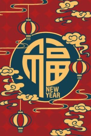spring festival, chinese new year, lunar new year, Red Background Of Chinese Fortune New Year Pinterest Post Template