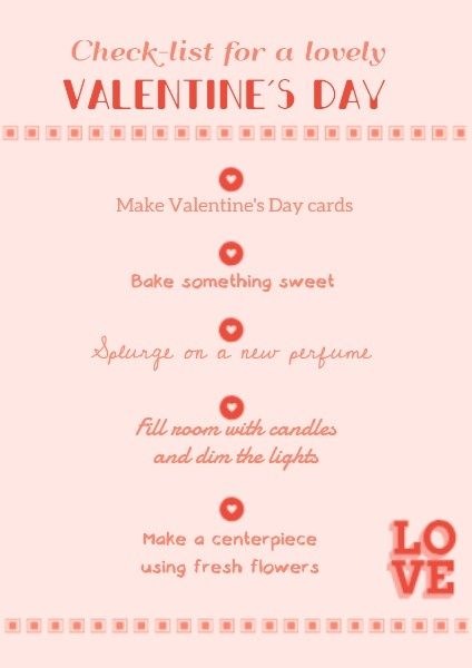 to do list, romance, love, Valentine's Day Plan Planner Template