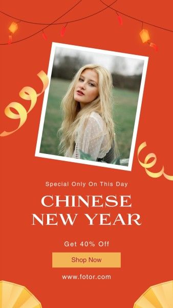 promotion, new year promotion, girl, Red Orange Chinese New Year Sale Instagram Story Template