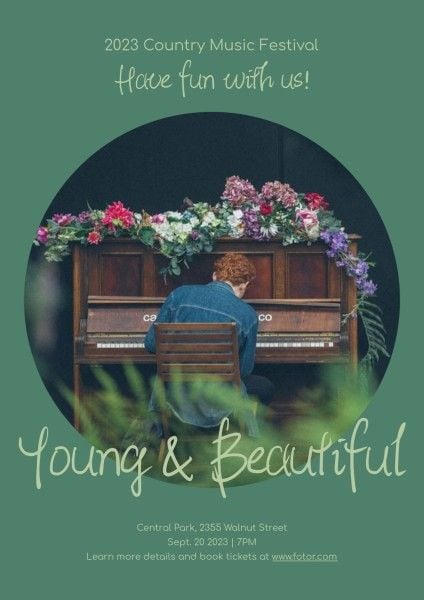 concert, piano, man, Green Music Festival Poster Template