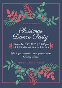 holiday, festival, gathering, Blue Christmas Dance Party Invitation Template