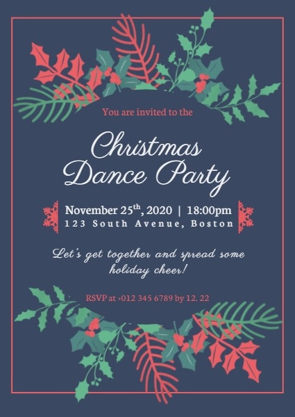 Blue Christmas Dance Party Invitation