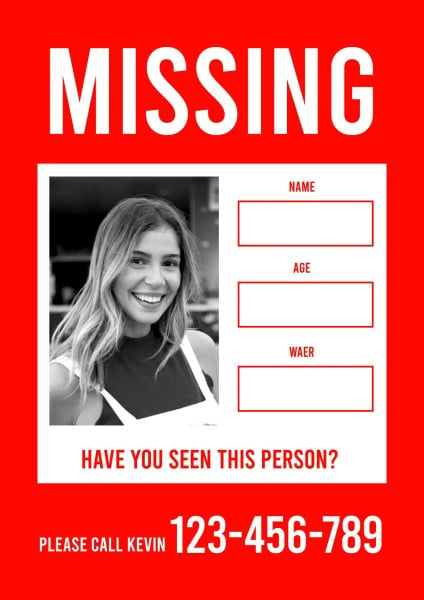Red Missing Person Poster