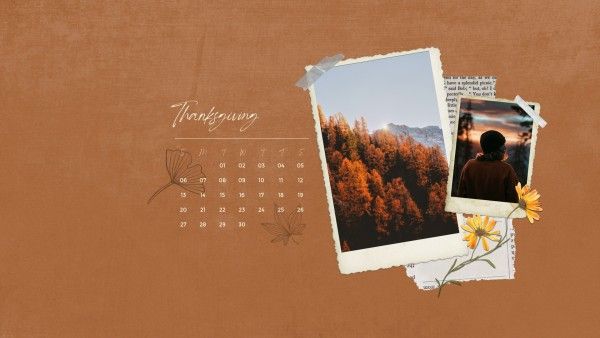 autumn, fall, calendar, Brown Thanksgiving Day Photo Collage Desktop Wallpaper Template