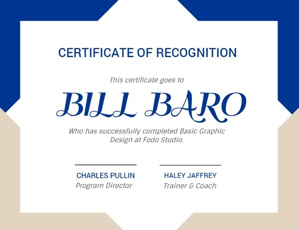 Blue Beige Background Certificate