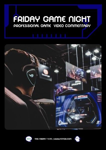 professional, ticket, technology, Blue Profession Video Game Night Poster Template