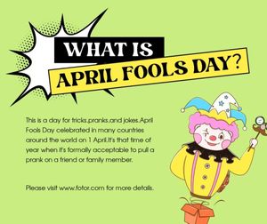 event, celebration, festival, Green Cartoon Illustrated What Is April Fools' Day Facebook Post Template