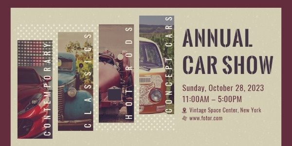 vehicle, automobile, exhibition, Vintage Annual Car Show Twitter Post Template