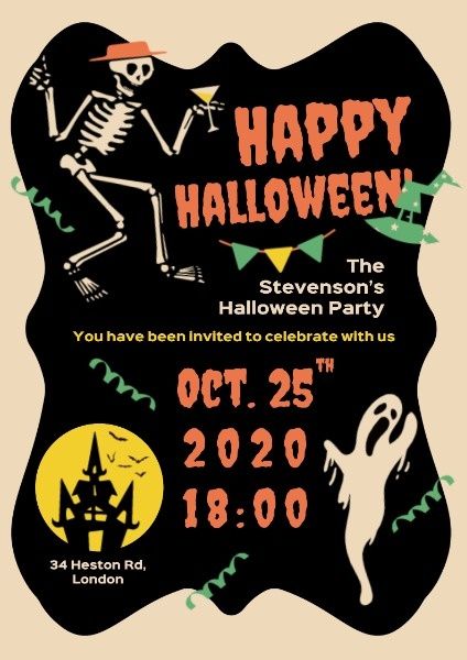 spooky, scary, holiday, Vintage Halloween Party Night Poster Template