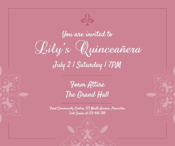 birthday, celebration, invites, Pink Quinceanera Party Facebook Post Template