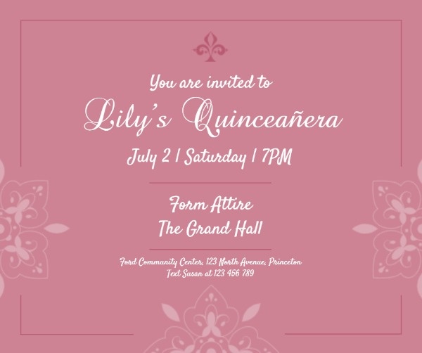 Pink Quinceanera Party Facebook Post