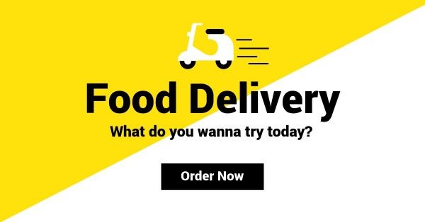 Facebook ad,  Facebook,  Facebook app, Yellow And White Food Delivery Facebook App Ad Template