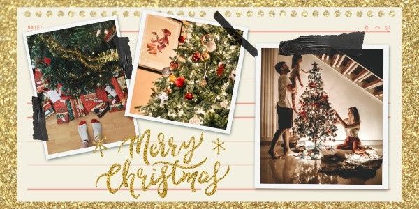 merry christmas, holiday, festival, Golden Christmas Collage Twitter Post Template