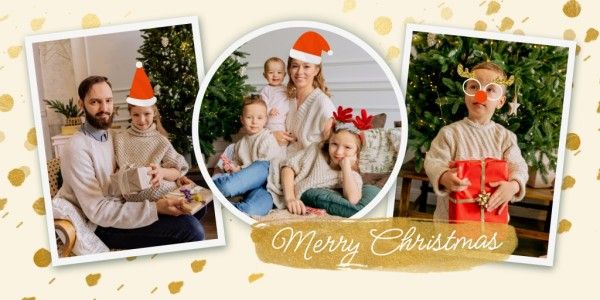 holiday, family, celebration, Golden Christmas Collage Twitter Post Template