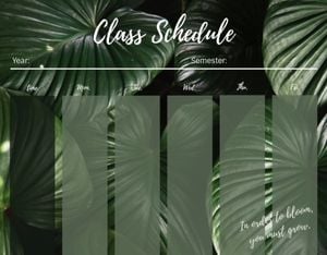term, semester, blank, Green Leaves Background Class Schedule Template