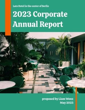 marketing, business, company, Green Hotel Annual  Report Template