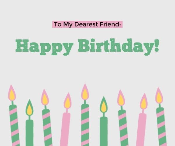 happy birthday, friend, party, Pink And Green Candle Birthday Card Facebook Post Template