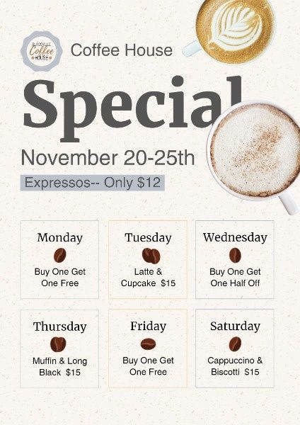 coffee shop, business, promotion, White Coffee House Special Discount Poster Template