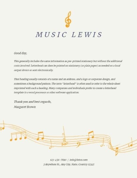 greeting, musical note, note, Music Letterhead Template