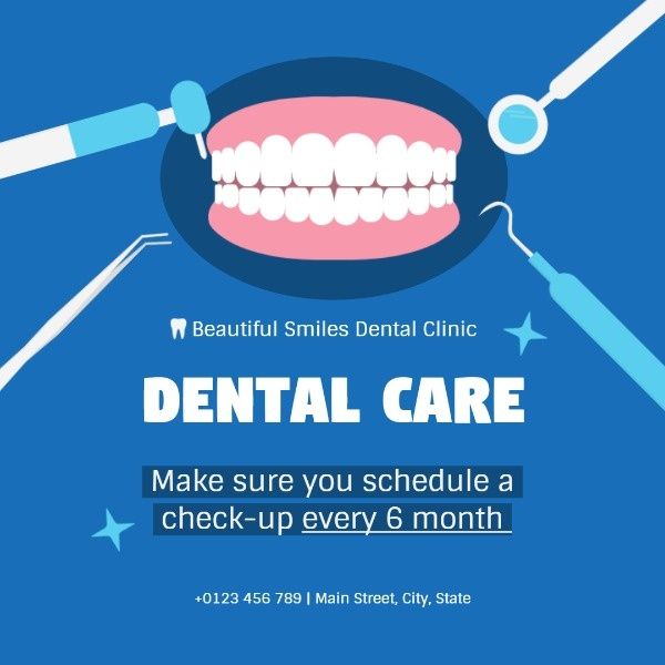 care, teeth, tooth, Dental Clinic Instagram Post Template