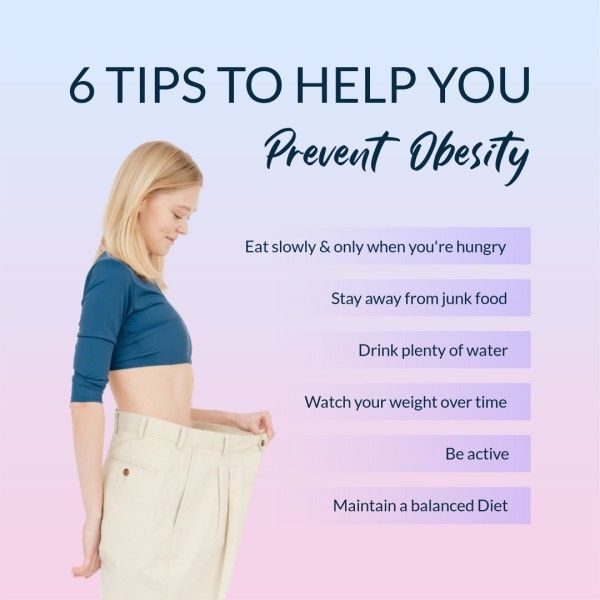 weight loss, health, healthy, Soft Purple Gradient 6 Tips To Prevent Obesity Instagram Post Template