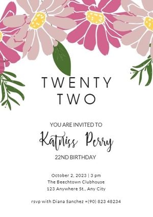 happy birthday, party, events, Pink Floral Twenty One Birthday Invitation Template