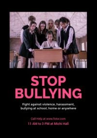 school, help, awareness, Black And Pink Stop Bullying Campaign Poster Template