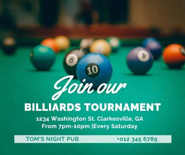 billiards, bar, game, Billiard Tournament Facebook Post Template