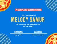 food competition certificate, food competition, competition, Pizza Eaten Reward Certificate Template