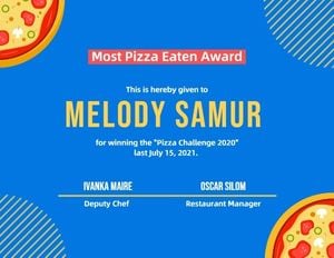 food competition certificate, food competition, competition, Pizza Eaten Reward Certificate Template