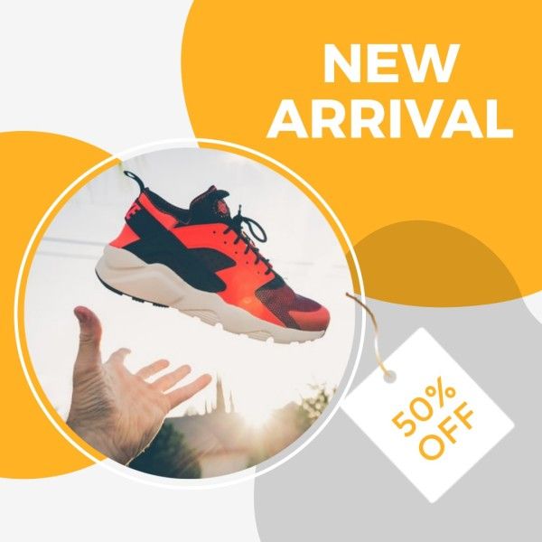 sneakers, social media, footwear, Yellow Special Sports Shoes New Arrival Sale Instagram Post Template